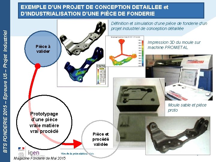 BTS FONDERIE 2015 – Epreuve U 5 – Projet Industriel EXEMPLE D’UN PROJET DE