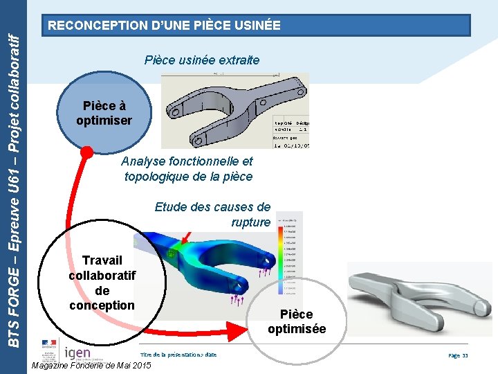 BTS FORGE – Epreuve U 61 – Projet collaboratif RECONCEPTION D’UNE PIÈCE USINÉE Pièce