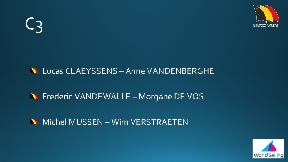 C 3 Lucas CLAEYSSENS – Anne VANDENBERGHE Frederic VANDEWALLE – Morgane DE VOS Michel