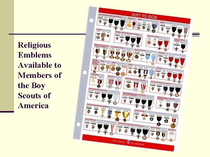 Religious Emblems Available to Members of the Boy Scouts of America 