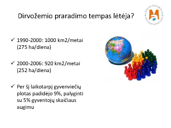 Dirvožemio praradimo tempas lėtėja? ü 1990 -2000: 1000 km 2/metai (275 ha/diena) ü 2000