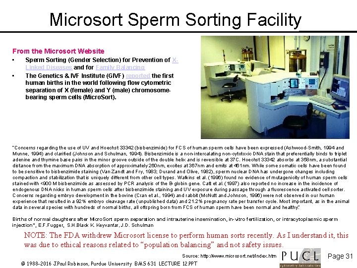 Microsort Sperm Sorting Facility From the Microsort Website • • Sperm Sorting (Gender Selection)