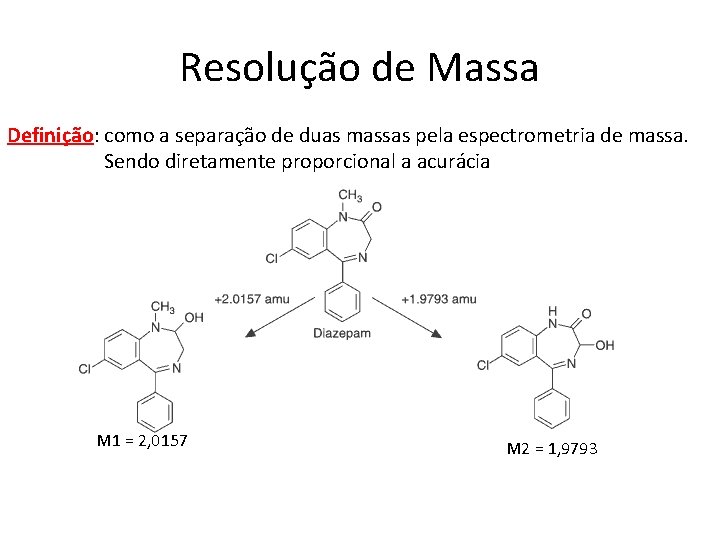 Resolução de Massa Definição: como a separação de duas massas pela espectrometria de massa.