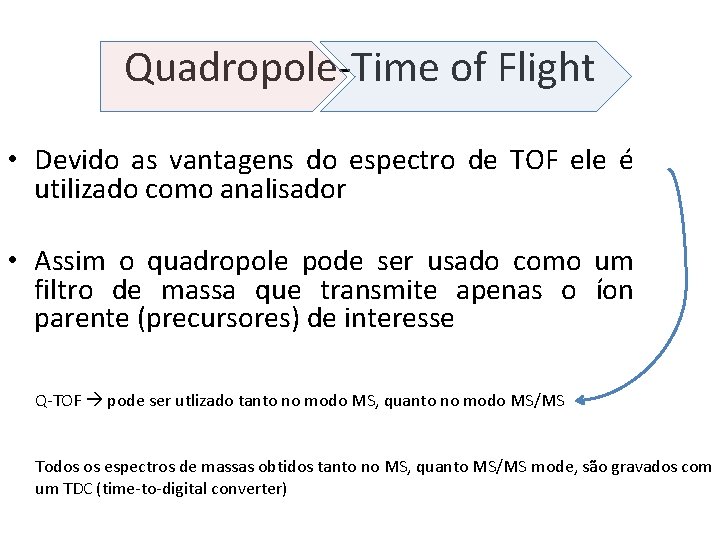 Quadropole-Time of Flight • Devido as vantagens do espectro de TOF ele é utilizado