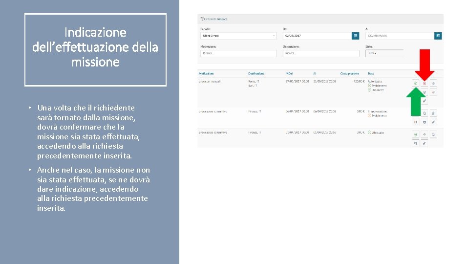 Indicazione dell’effettuazione della missione • Una volta che il richiedente sarà tornato dalla missione,
