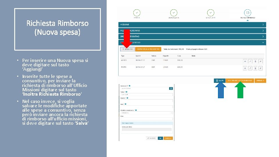 Richiesta Rimborso (Nuova spesa) • Per inserire una Nuova spesa si deve digitare sul