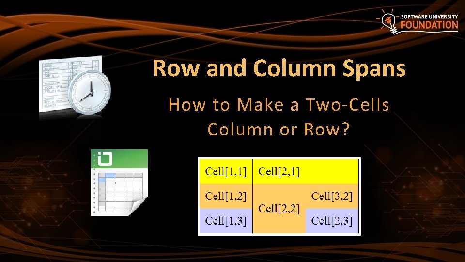 Row and Column Spans How to Make a Two-Cells Column or Row? 