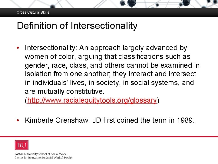 Cross Cultural Skills Definition of Intersectionality Boston University Slideshow Title Goes Here • Intersectionality: