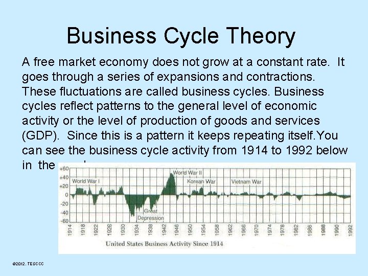 Business Cycle Theory A free market economy does not grow at a constant rate.