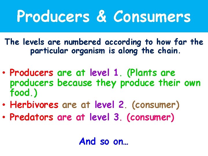 Producers & Consumers The levels are numbered according to how far the particular organism