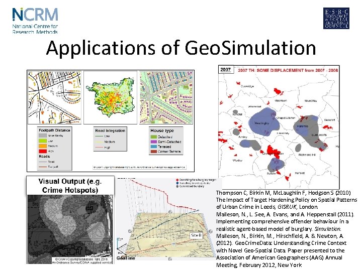 Applications of Geo. Simulation Thompson C, Birkin M, Mc. Laughlin F, Hodgson S (2010)