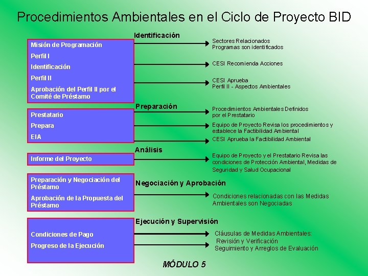 Procedimientos Ambientales en el Ciclo de Proyecto BID Identificación Misión de Programación Sectores Relacionados
