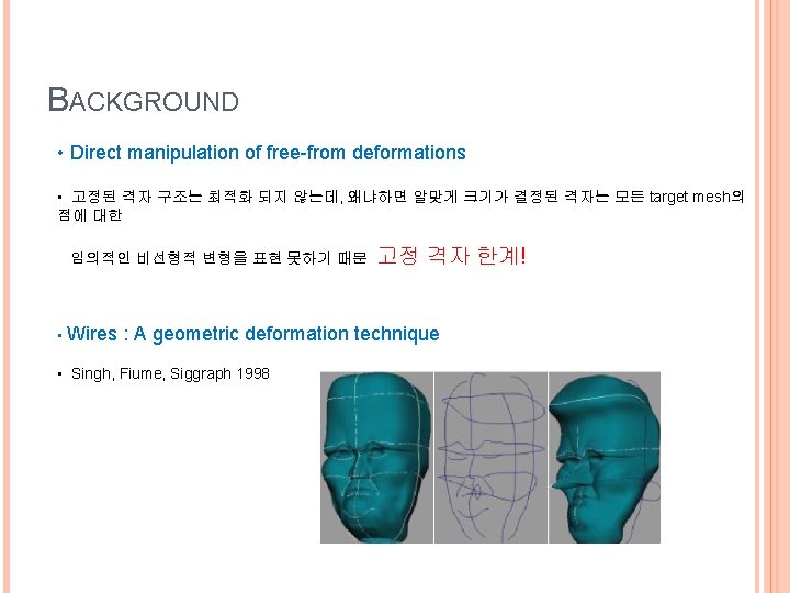 BACKGROUND • Direct manipulation of free-from deformations • 고정된 격자 구조는 최적화 되지 않는데,