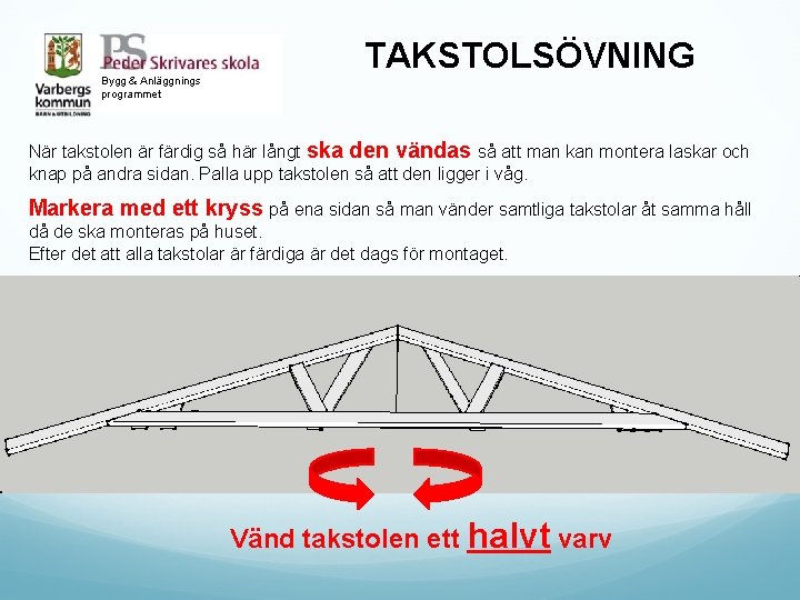 Bygg & Anläggnings programmet TAKSTOLSÖVNING När takstolen är färdig så här långt ska den