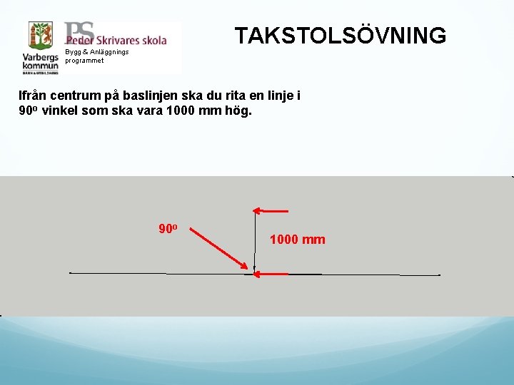 TAKSTOLSÖVNING Bygg & Anläggnings programmet Ifrån centrum på baslinjen ska du rita en linje