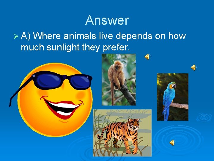 Answer Ø A) Where animals live depends on how much sunlight they prefer. 