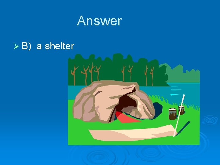 Answer Ø B) a shelter 