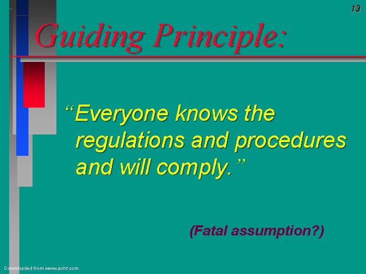 13 Guiding Principle: “Everyone knows the regulations and procedures and will comply. ” (Fatal