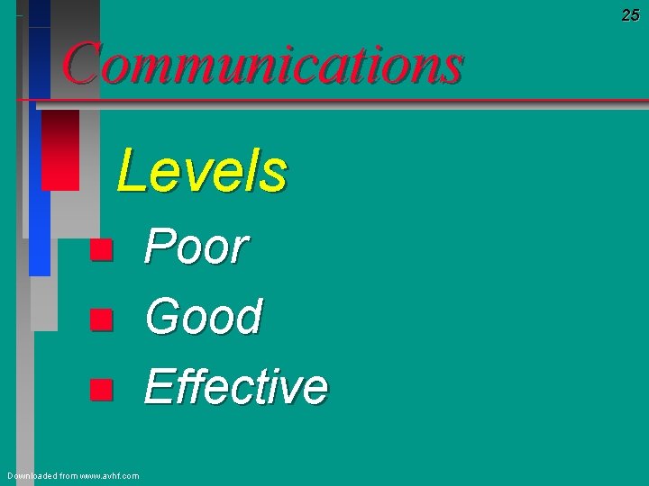 25 Communications Levels n n n Downloaded from www. avhf. com Poor Good Effective