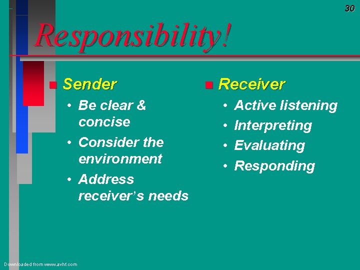 30 Responsibility! n Sender • Be clear & concise • Consider the environment •