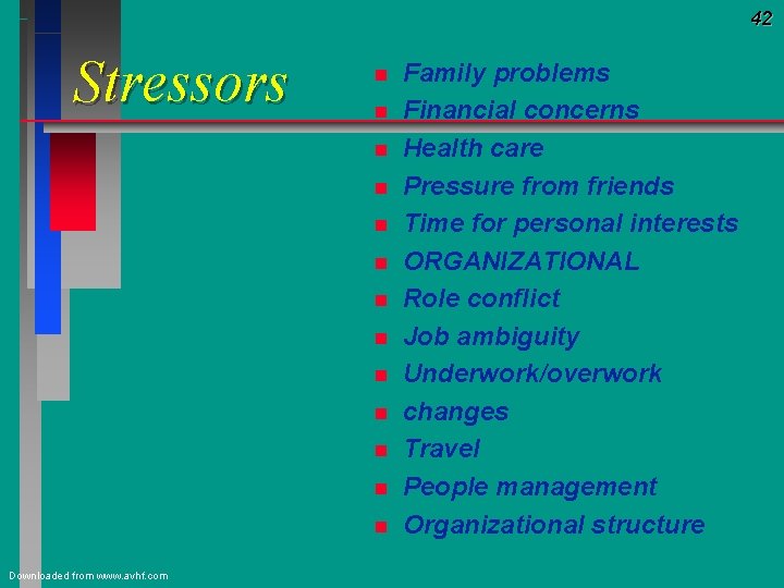 42 Stressors n n n n Downloaded from www. avhf. com Family problems Financial