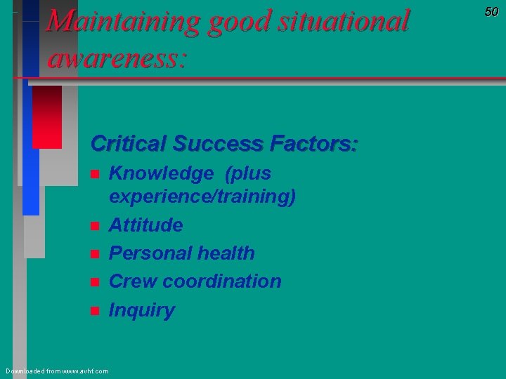 Maintaining good situational awareness: Critical Success Factors: n n n Downloaded from www. avhf.