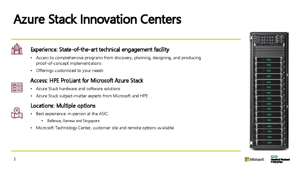 Azure Stack Innovation Centers Experience: State-of-the-art technical engagement facility • Access to comprehensive programs