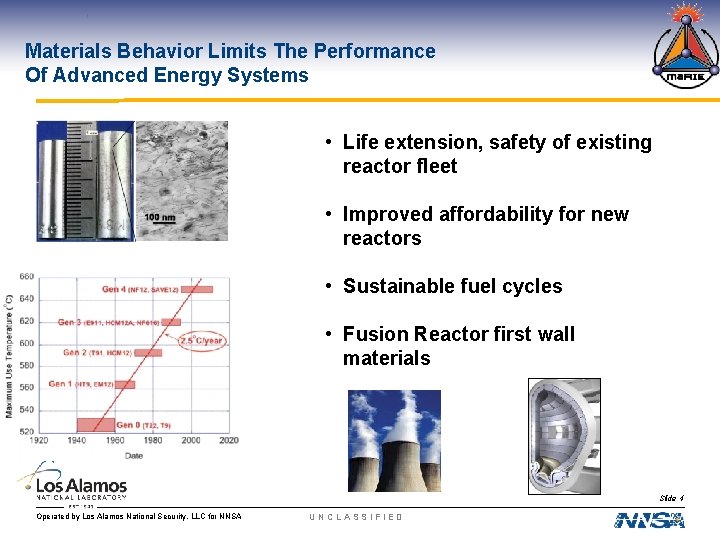 Materials Behavior Limits The Performance Of Advanced Energy Systems • Life extension, safety of
