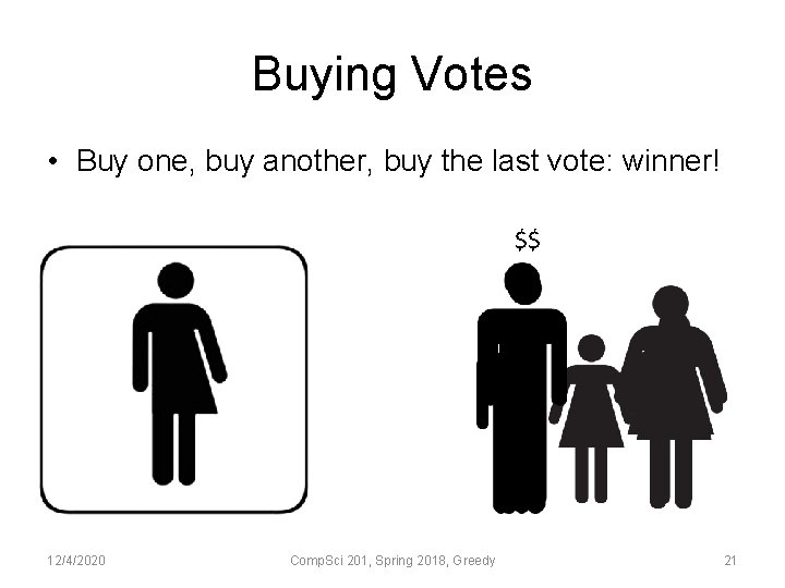 Buying Votes • Buy one, buy another, buy the last vote: winner! $$ 12/4/2020