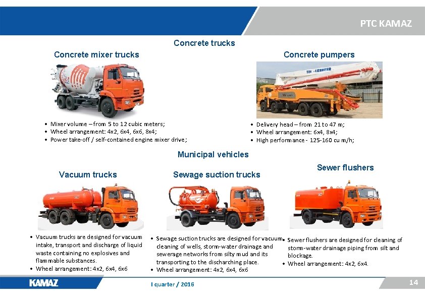 PTC KAMAZ Concrete trucks Concrete mixer trucks Concrete pumpers • Mixer volume – from