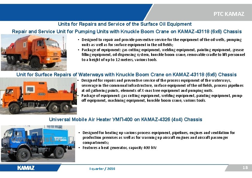 PTC KAMAZ Units for Repairs and Service of the Surface Oil Equipment Repair and