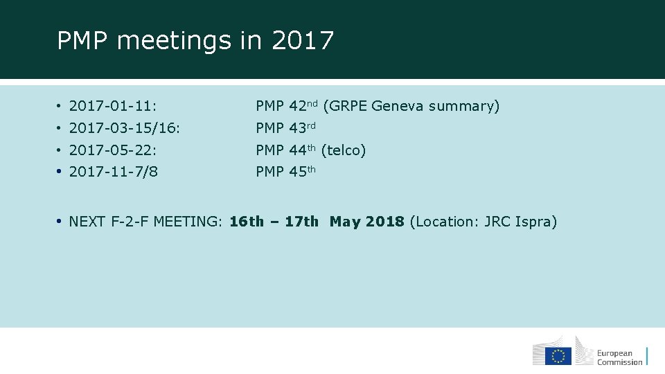 PMP meetings in 2017 • 2017 -01 -11: PMP 42 nd (GRPE Geneva summary)