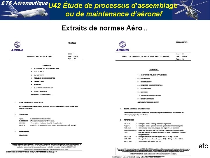 BTS Aéronautique U 42 Étude de processus d’assemblage ou de maintenance d’aéronef Extraits de