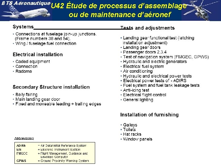 BTS Aéronautique U 42 Étude de processus d’assemblage ou de maintenance d’aéronef 