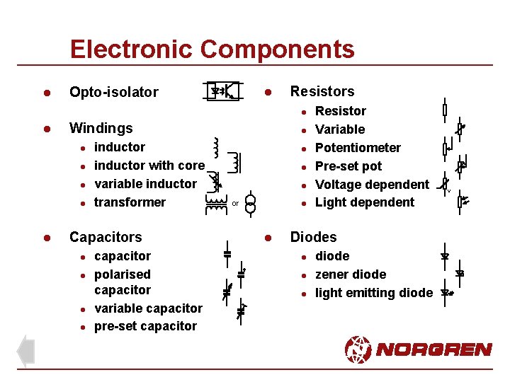 Electronic Components l Opto-isolator l Resistors l l Windings l l l inductor with