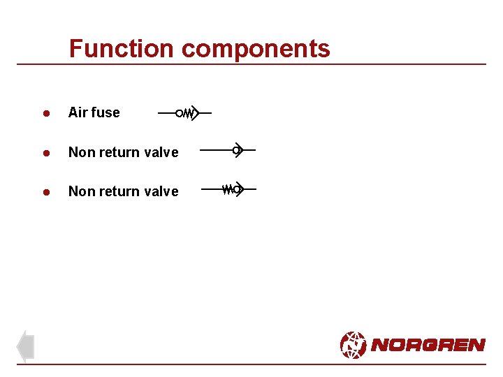 Function components l Air fuse l Non return valve Function components l Air fuse l Non return valve