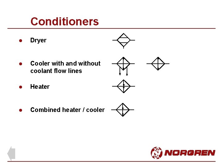 Conditioners l Dryer l Cooler with and without coolant flow lines l Heater l Conditioners l Dryer l Cooler with and without coolant flow lines l Heater l