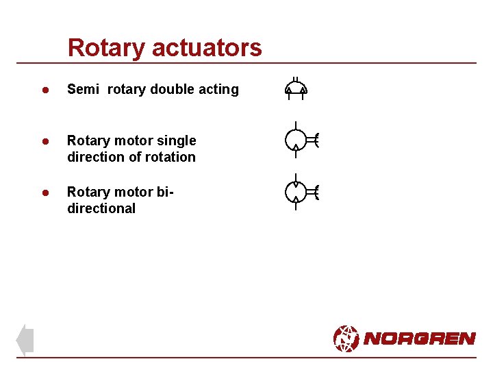 Rotary actuators l Semi rotary double acting l Rotary motor single direction of rotation