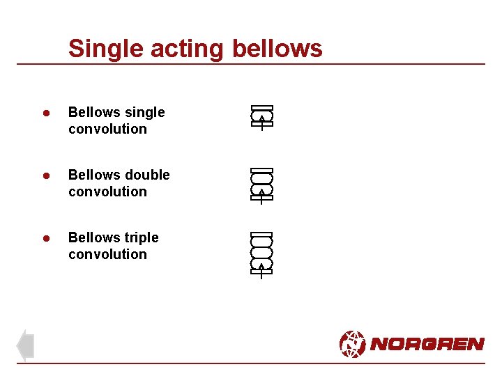 Single acting bellows l Bellows single convolution l Bellows double convolution l Bellows triple Single acting bellows l Bellows single convolution l Bellows double convolution l Bellows triple
