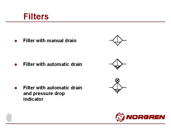 Filters l Filter with manual drain l Filter with automatic drain and pressure drop