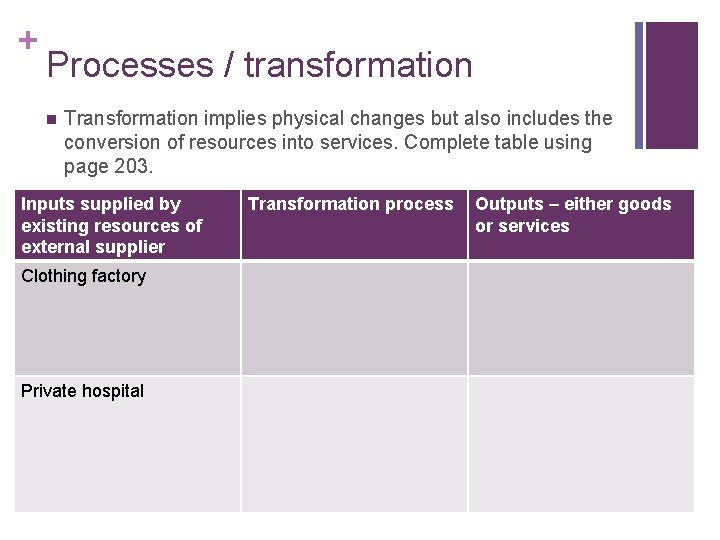 + Processes / transformation n Transformation implies physical changes but also includes the conversion