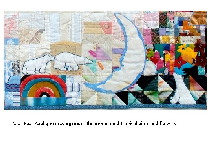 Polar Bear Applique moving under the moon amid tropical birds and flowers 