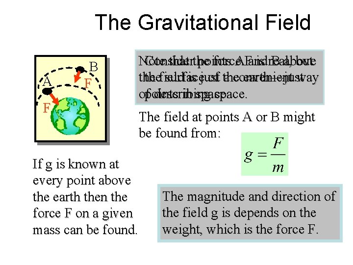 The Gravitational Field A · F · B F If g is known at
