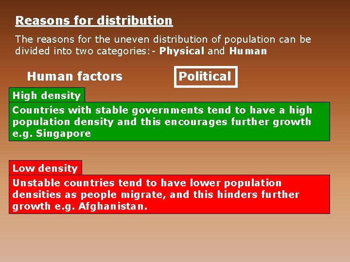 Reasons for distribution reasons for the uneven distribution of population can be The divided