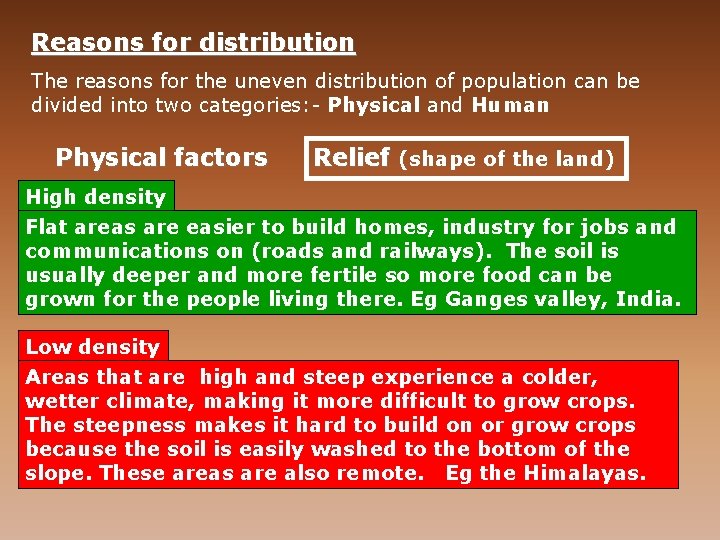 Reasons for distribution reasons for the uneven distribution of population can be The divided