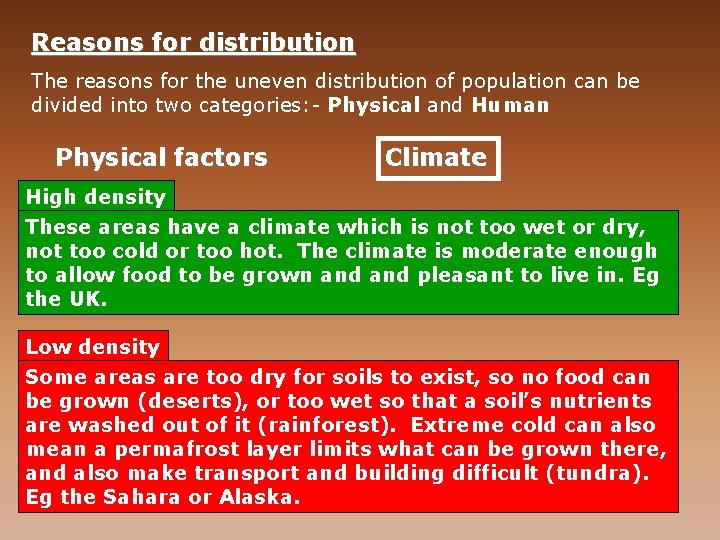 Reasons for distribution reasons for the uneven distribution of population can be The divided
