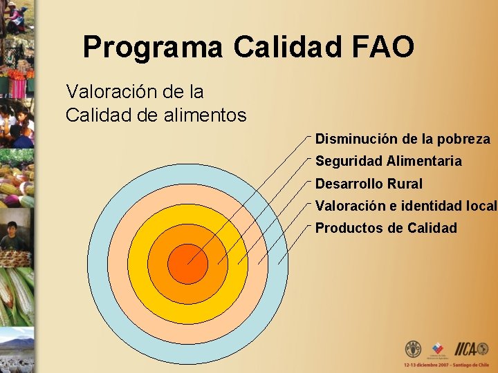Programa Calidad FAO Valoración de la Calidad de alimentos Disminución de la pobreza Seguridad