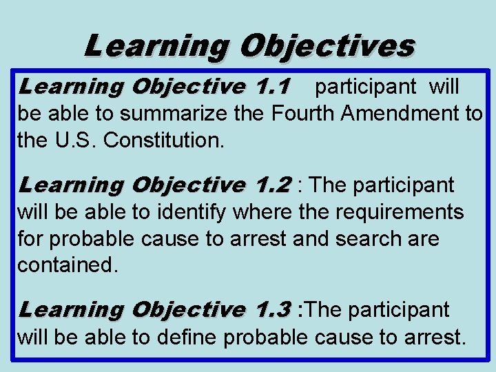 Learning Objectives Learning Objective 1. 1 participant will be able to summarize the Fourth