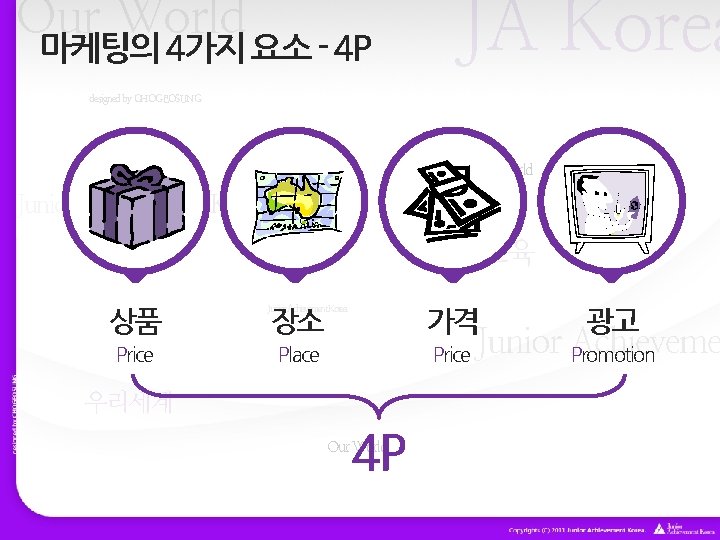 Our World 마케팅의 4가지 요소 - 4 P JA Korea designed by CHOGEOSUNG Our