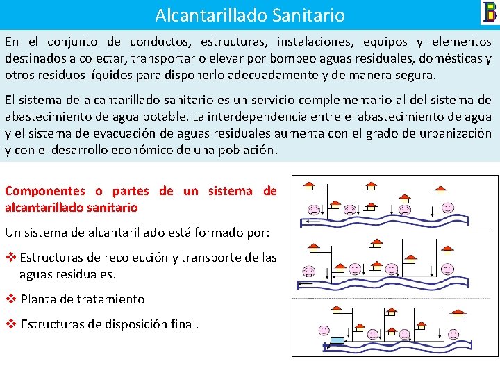 Alcantarillado Sanitario En el conjunto de conductos, estructuras, instalaciones, equipos y elementos destinados a